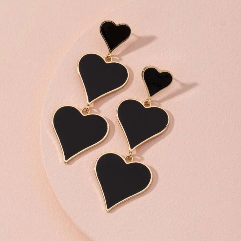 ❤️ Awesome Various Size Hearts Tassel Dangle Stud Earrings ❤️ - Picture 4 of 11